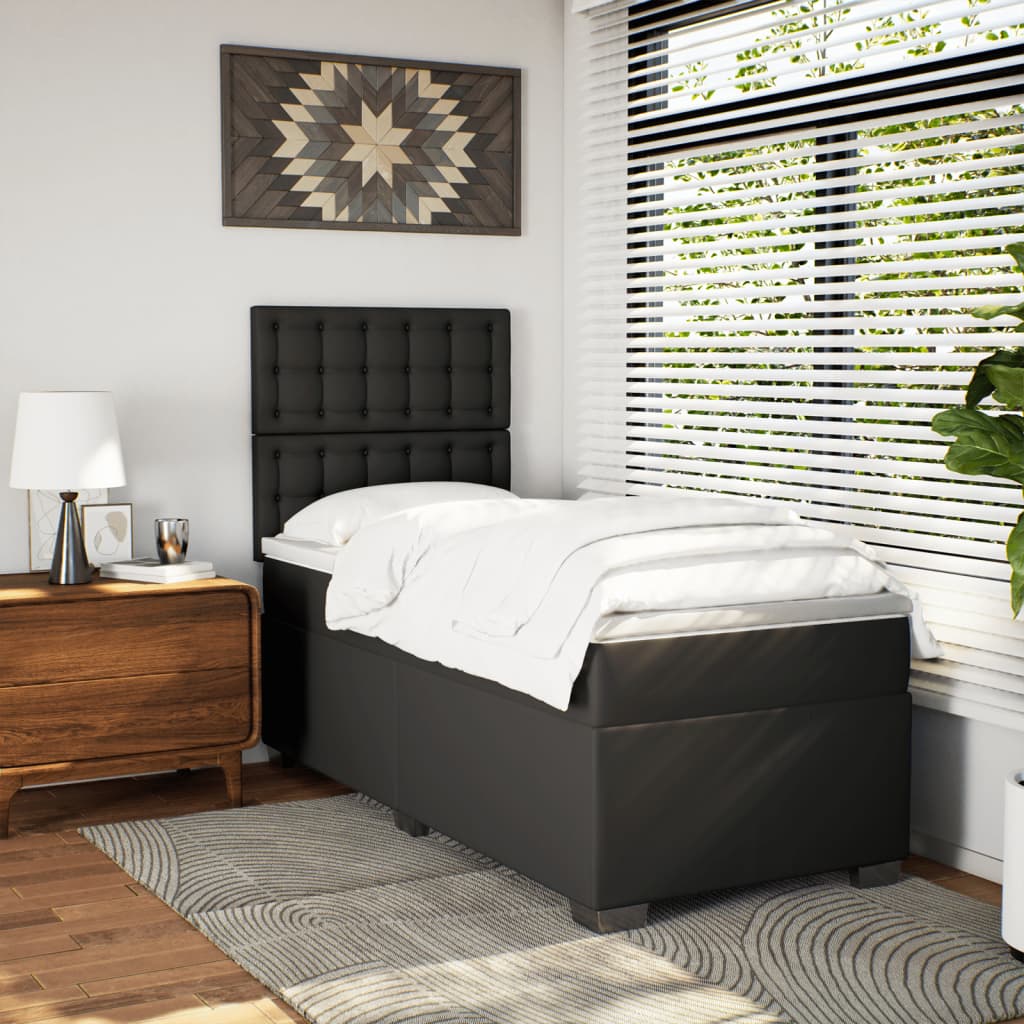 vidaXL Łóżko kontynentalne z materacem, czarne, ekoskóra 90x190 cm