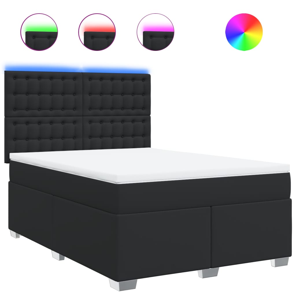 vidaXL Łóżko kontynentalne z materacem, czarne, ekoskóra 140x190 cm