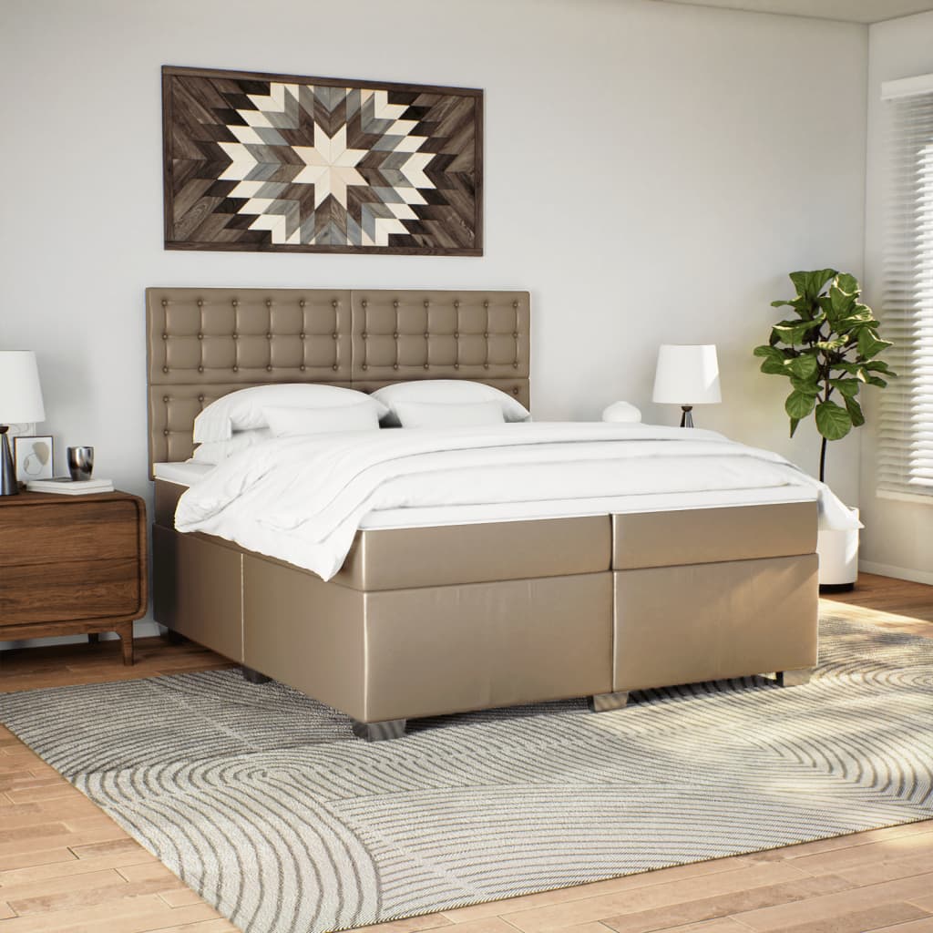 vidaXL Łóżko kontynentalne z materacem, cappuccino ekoskóra 200x200 cm