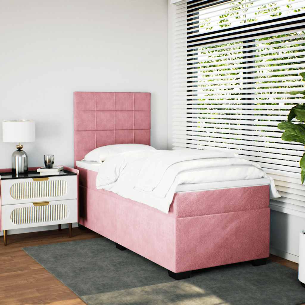 vidaXL Łóżko kontynentalne z materacem, różowe, aksamit, 90x190 cm