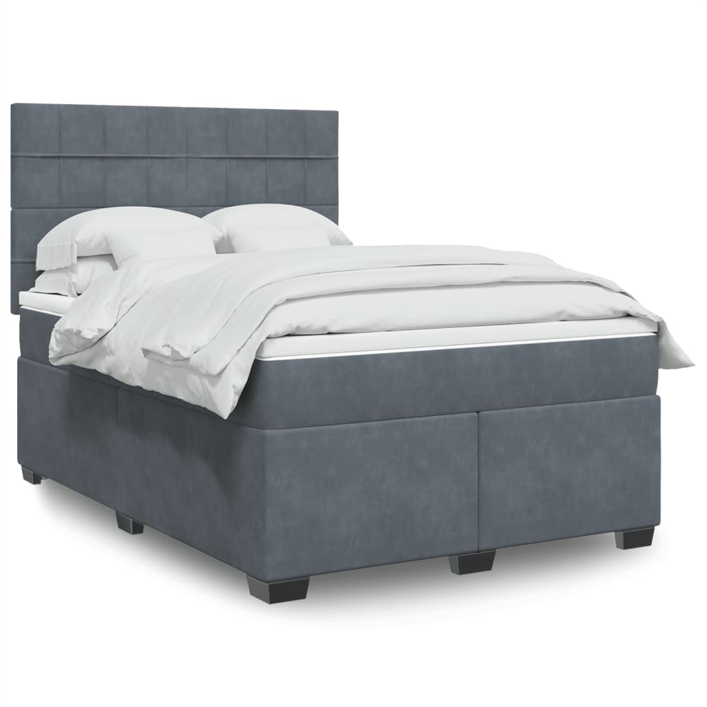 vidaXL Łóżko kontynentalne z materacem, ciemnoszare, 140x200cm aksamit