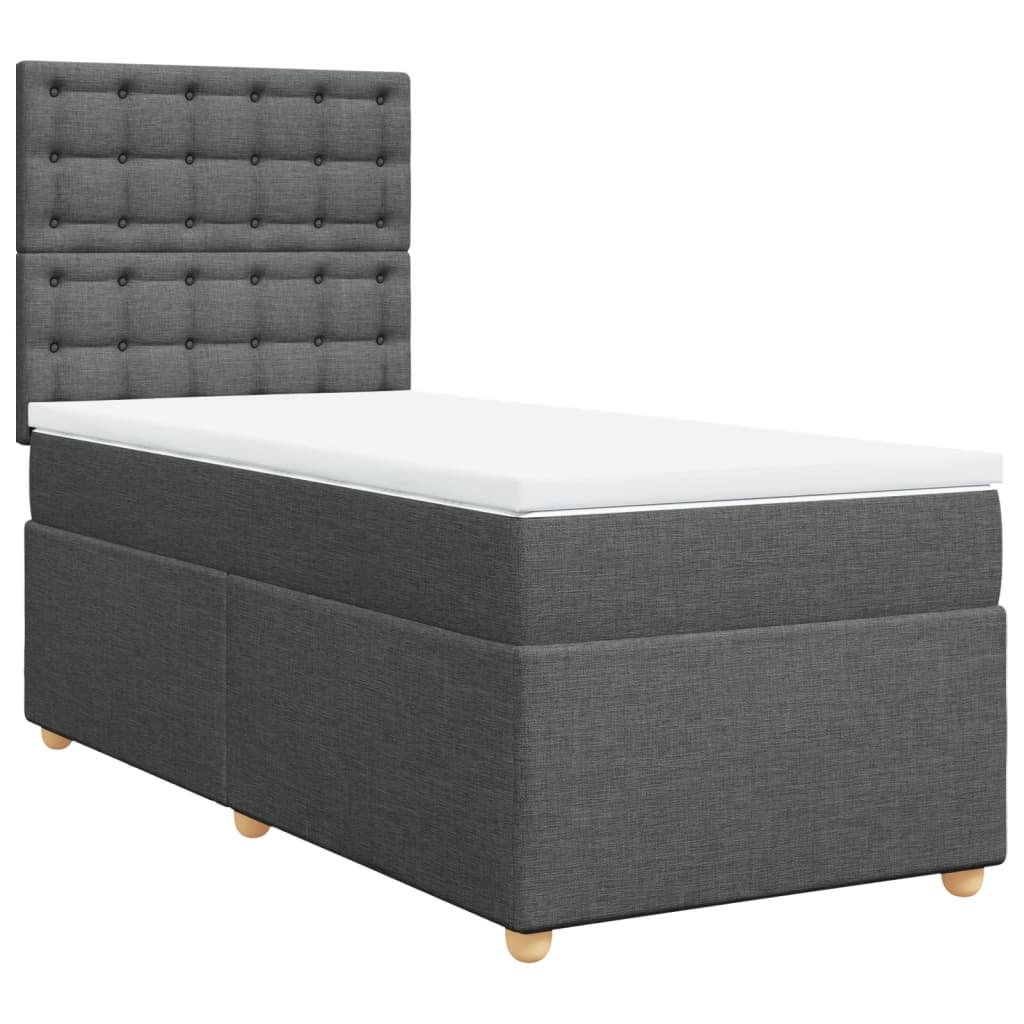 vidaXL Łóżko kontynentalne z materacem, ciemnoszara tkanina 90x190 cm