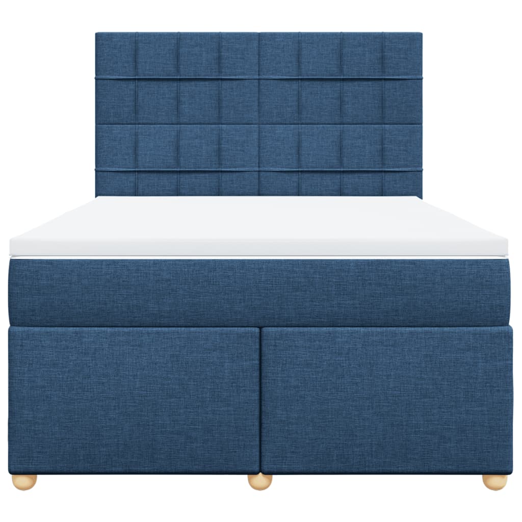 vidaXL Łóżko kontynentalne z materacem, niebieskie, tkanina, 160x200cm