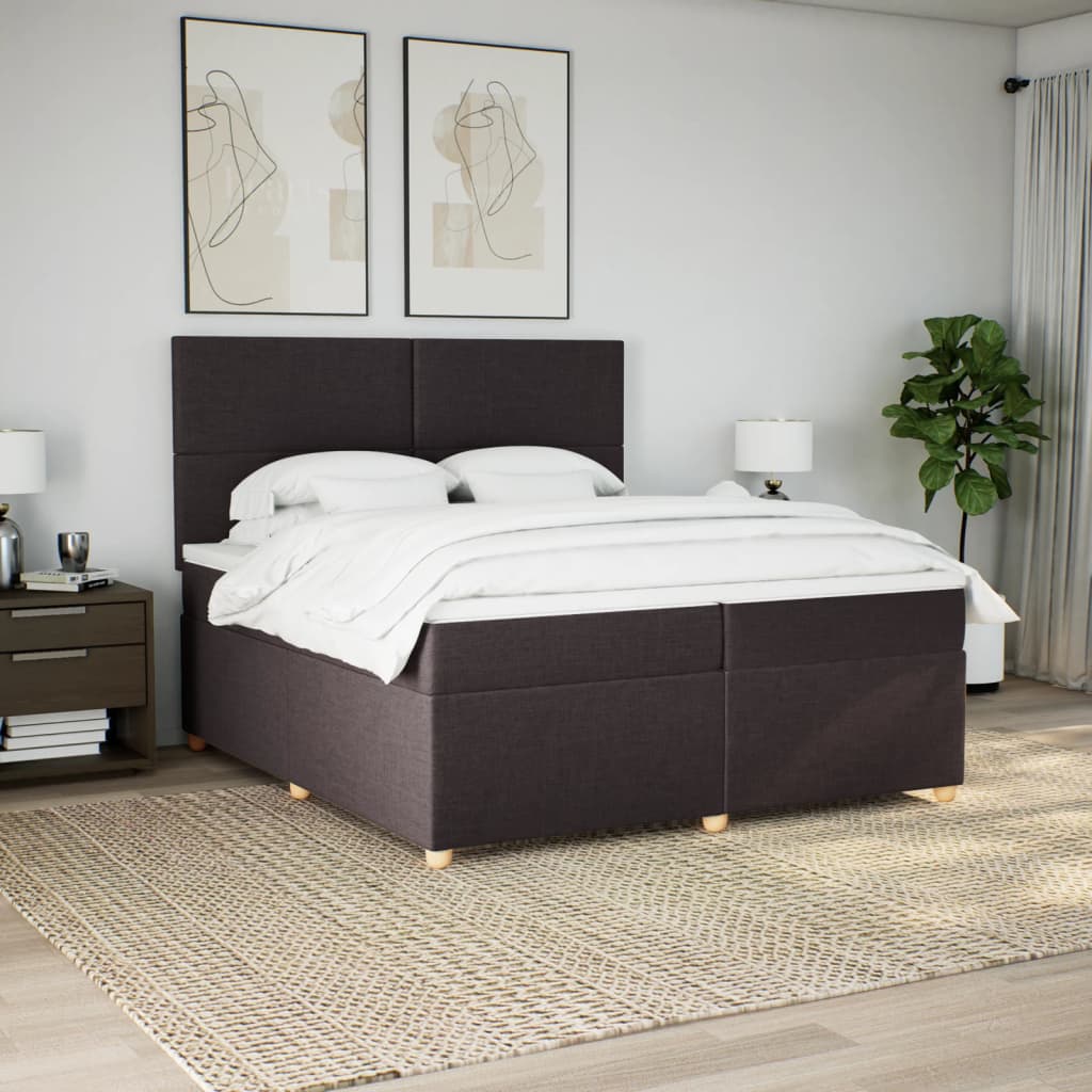 vidaXL Łóżko kontynentalne z materacem, brązowe, tkanina, 200x200 cm
