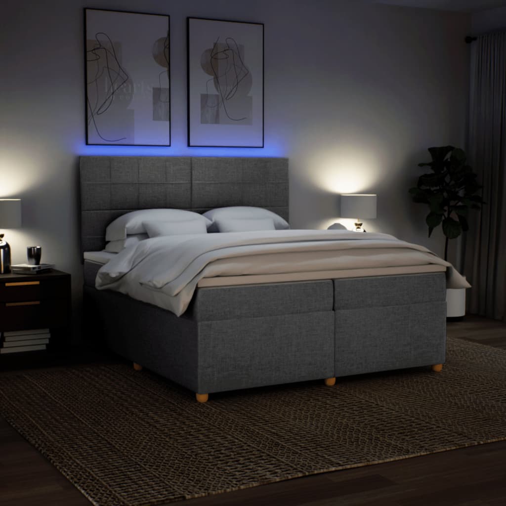 vidaXL Łóżko kontynentalne z materacem, jasnoszare, tkanina 200x200 cm