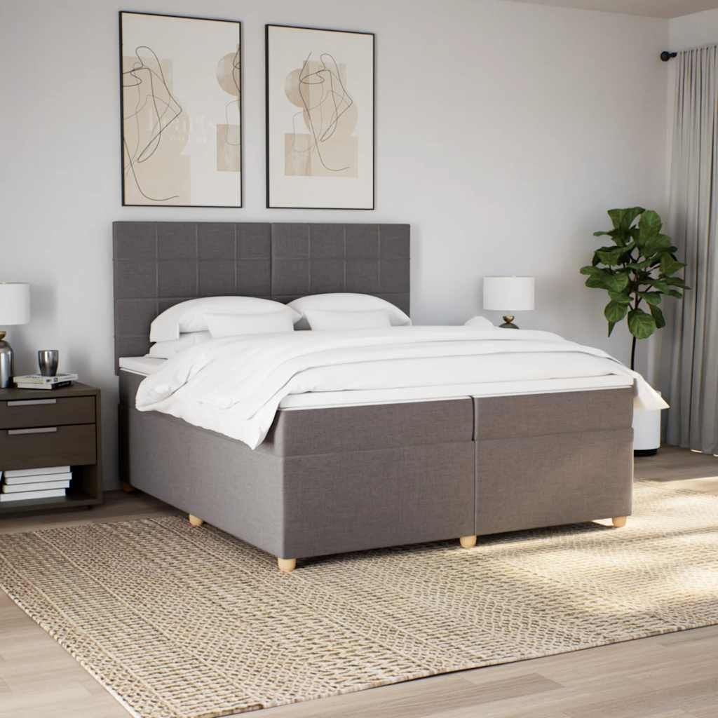 vidaXL Łóżko kontynentalne z materacem, taupe, tkanina, 200x200 cm