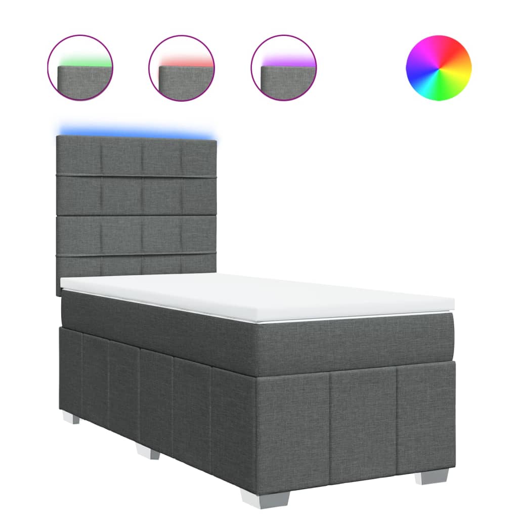 vidaXL Łóżko kontynentalne z materacem, ciemnoszara tkanina 80x200 cm