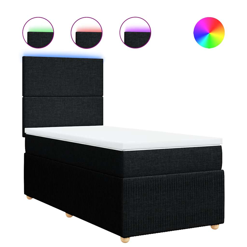 vidaXL Łóżko kontynentalne z materacem, czarne, tkanina 90x190 cm