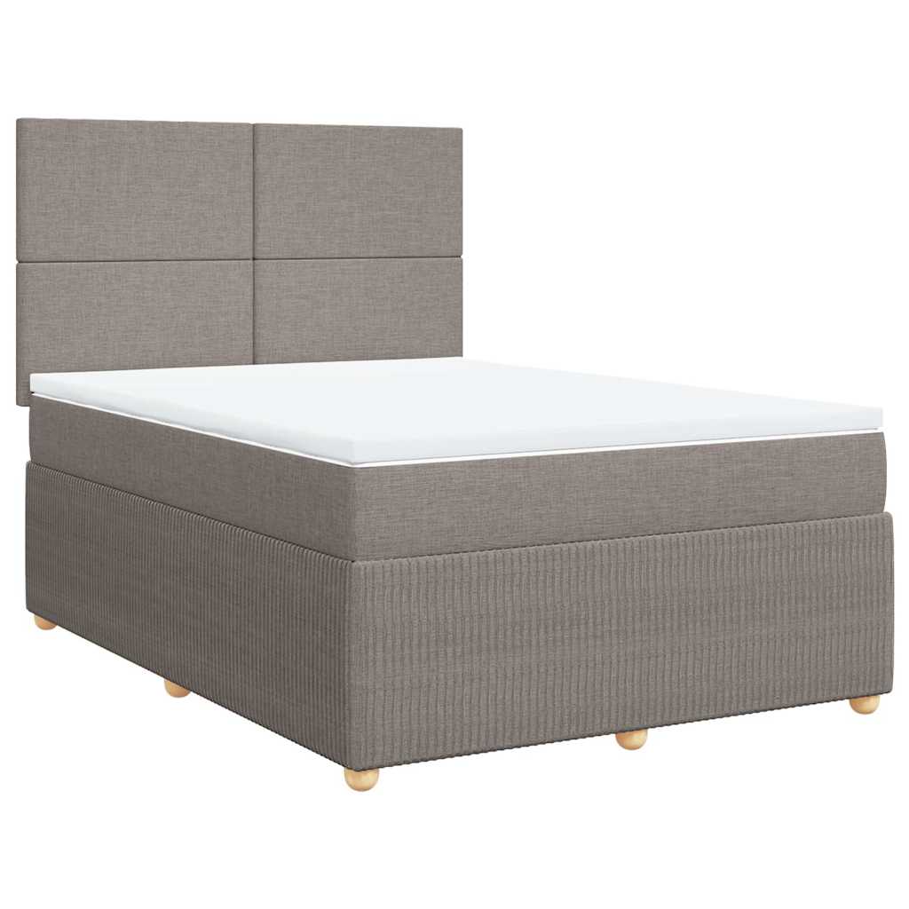 vidaXL Łóżko kontynentalne z materacem, taupe, tkanina, 140x190 cm