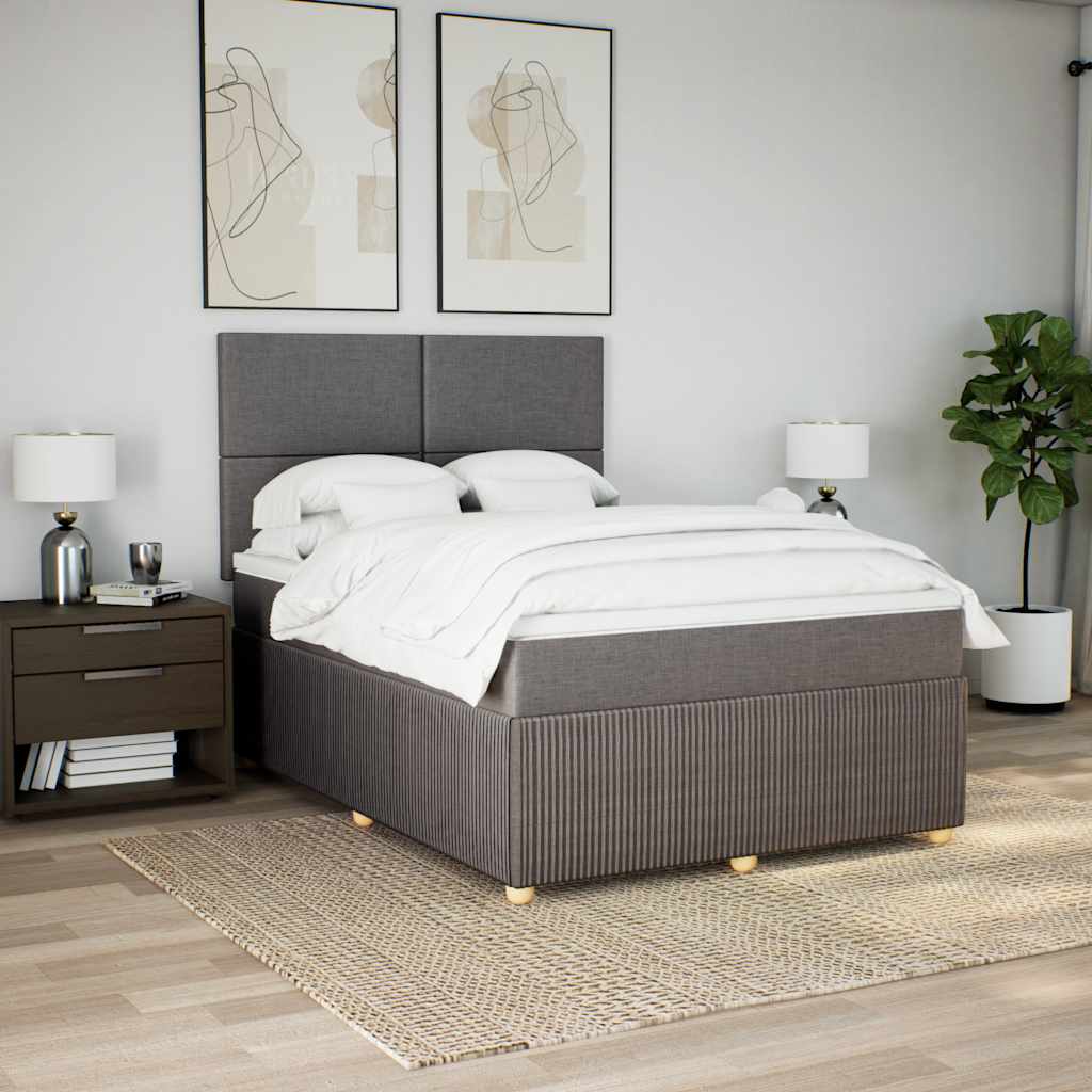 vidaXL Łóżko kontynentalne z materacem, taupe, tkanina, 140x190 cm