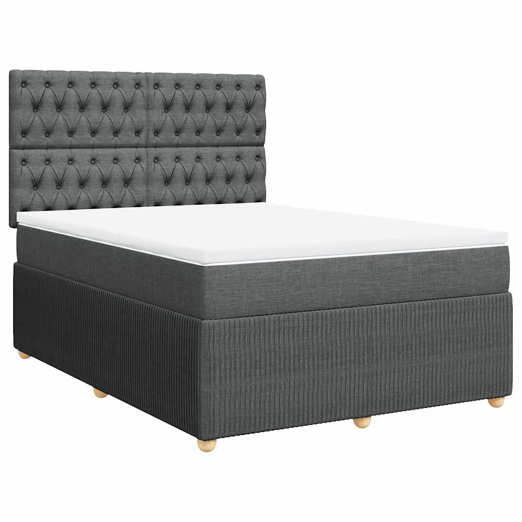 vidaXL Łóżko kontynentalne z materacem, ciemnoszara tkanina 140x190 cm