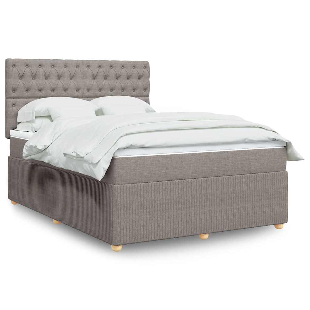 vidaXL Łóżko kontynentalne z materacem, taupe, tkanina, 140x190 cm