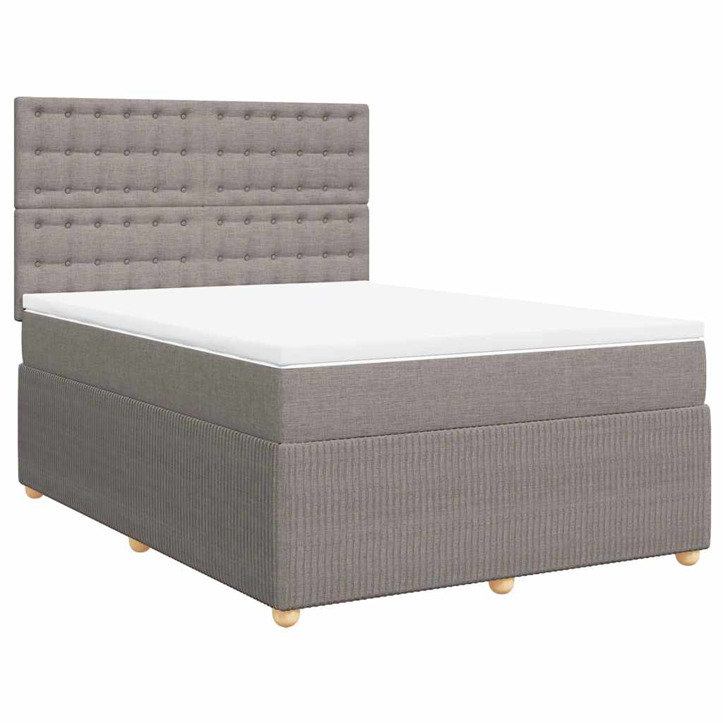 vidaXL Łóżko kontynentalne z materacem, taupe, tkanina, 140x190 cm