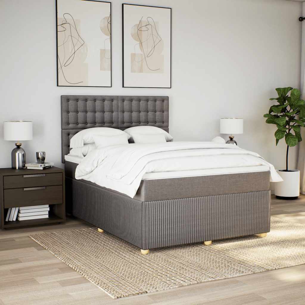 vidaXL Łóżko kontynentalne z materacem, taupe, tkanina, 140x190 cm