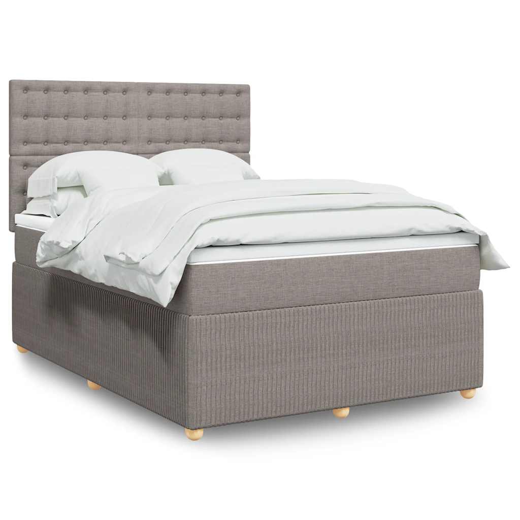 vidaXL Łóżko kontynentalne z materacem, taupe, tkanina, 140x190 cm