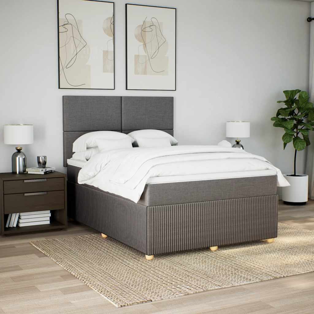vidaXL Łóżko kontynentalne z materacem, taupe, tkanina, 160x200 cm