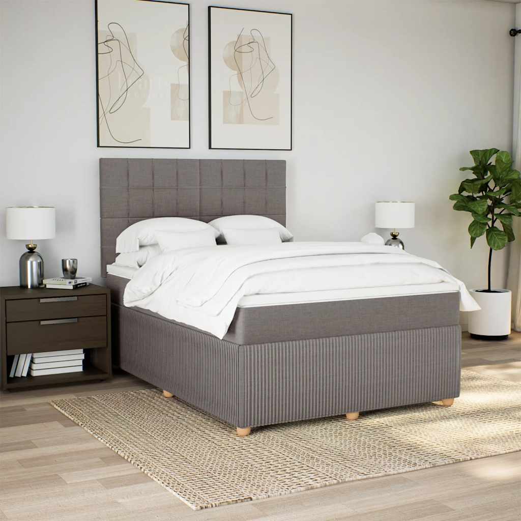 vidaXL Łóżko kontynentalne z materacem, taupe, tkanina, 160x200 cm
