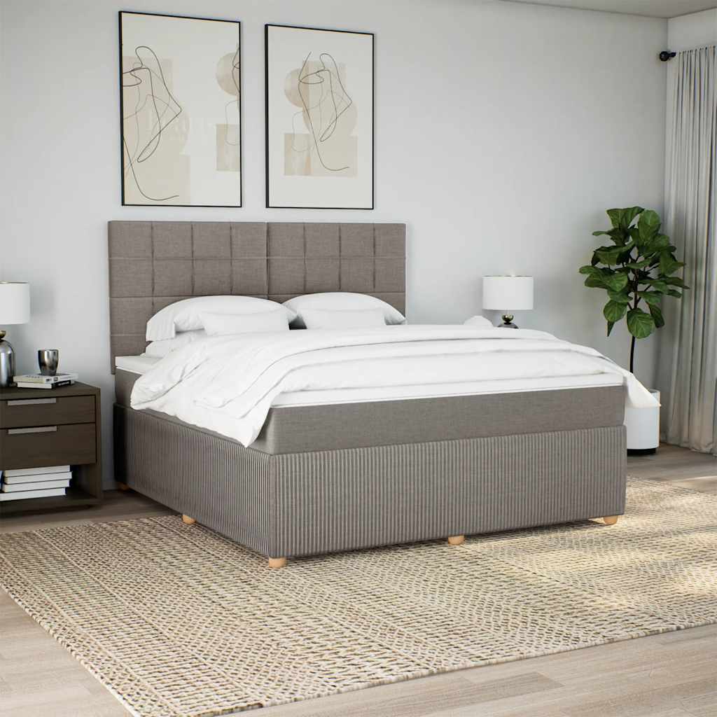vidaXL Łóżko kontynentalne z materacem, taupe, tkanina, 180x200 cm