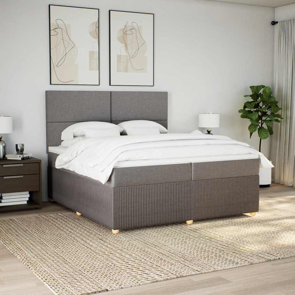 vidaXL Łóżko kontynentalne z materacem, taupe, tkanina, 200x200 cm