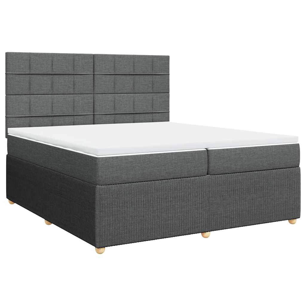 vidaXL Łóżko kontynentalne z materacem, ciemnoszara tkanina 200x200 cm