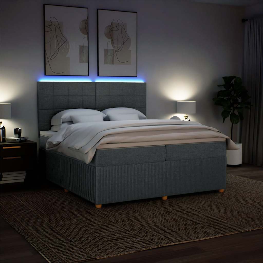 vidaXL Łóżko kontynentalne z materacem, ciemnoszara tkanina 200x200 cm