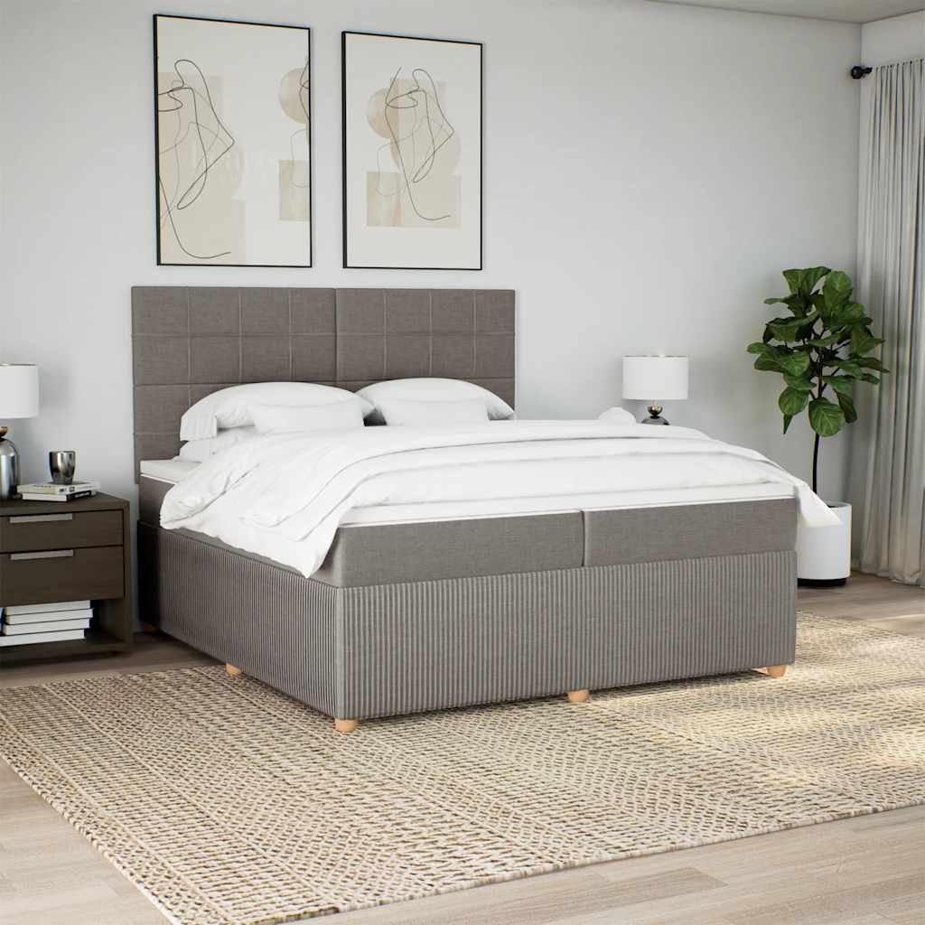 vidaXL Łóżko kontynentalne z materacem, taupe, tkanina, 200x200 cm