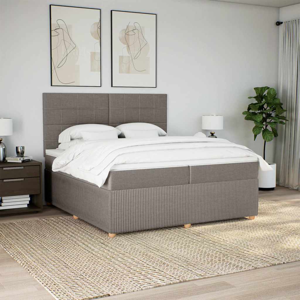 vidaXL Łóżko kontynentalne z materacem, taupe, tkanina, 200x200 cm