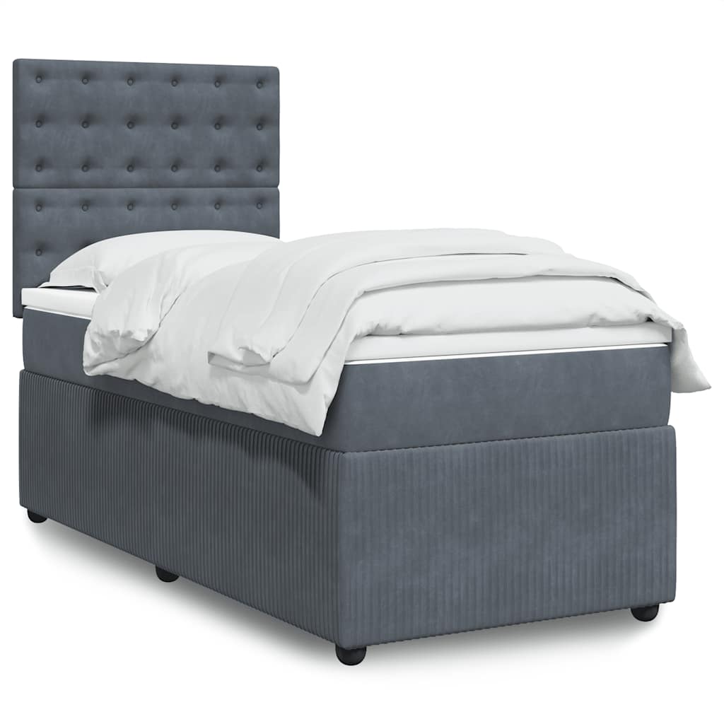 vidaXL Łóżko kontynentalne z materacem, ciemnoszary aksamit, 90x190 cm