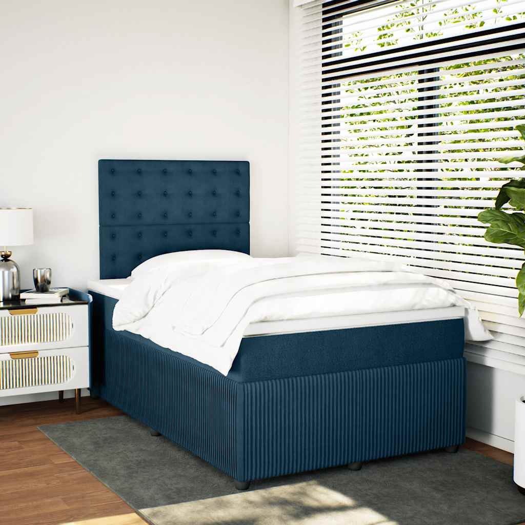 vidaXL Łóżko kontynentalne z materacem, niebieskie, 120x190cm, aksamit