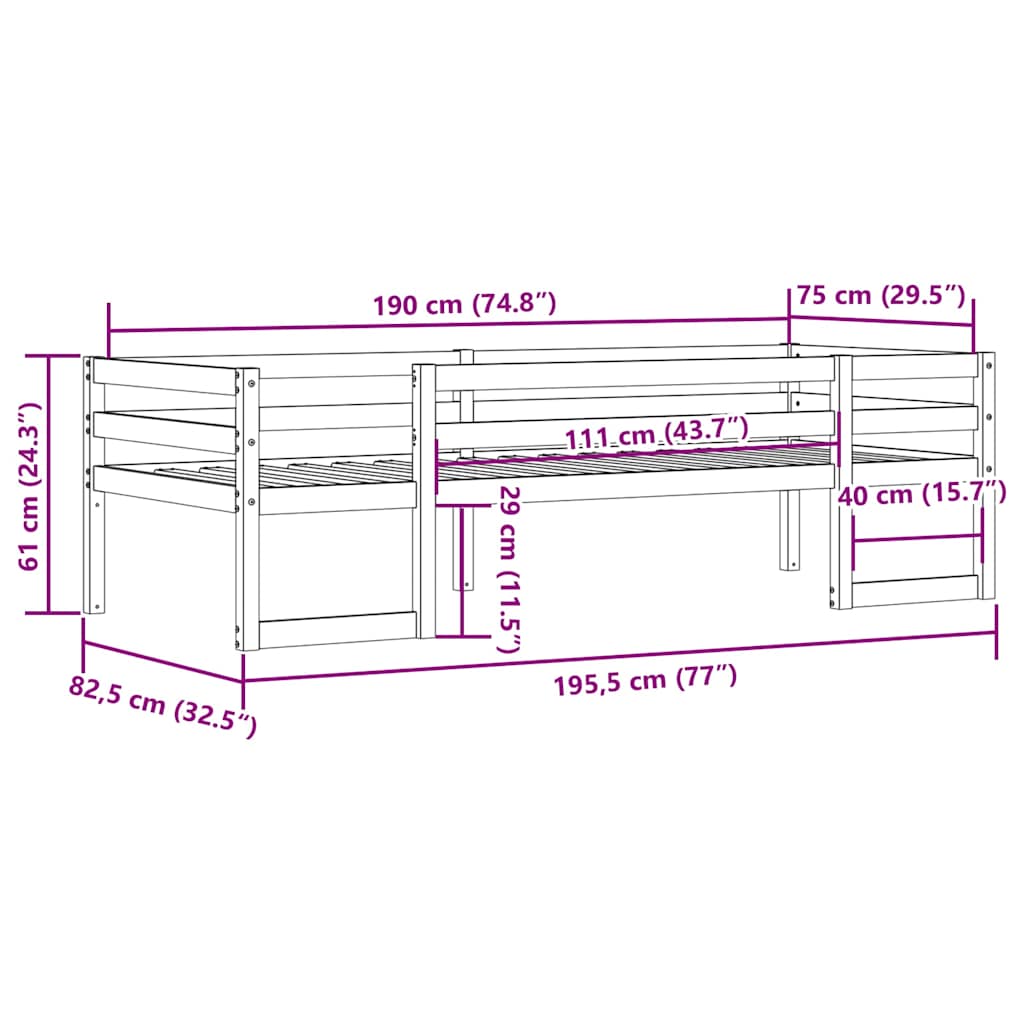 vidaXL Rama łóżka dla dzieci, biała, 75x190 cm, lite drewno sosnowe