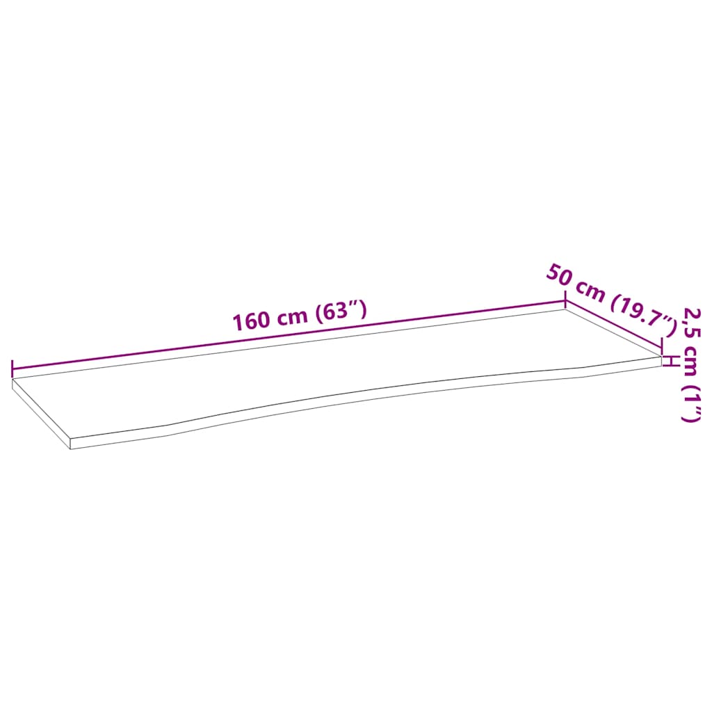 vidaXL Blat biurka, surowe, 160x50x2,5 cm, lite drewno dębowe