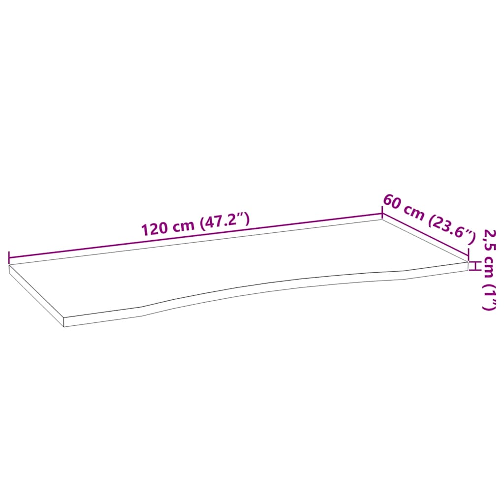 vidaXL Blat biurka, surowe, 120x60x2,5 cm, lite drewno dębowe