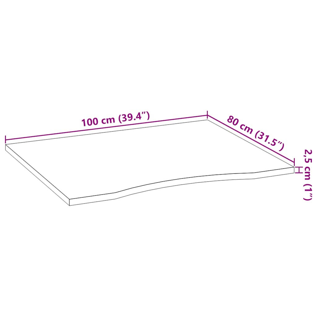 vidaXL Blat biurka, surowe, 100x80x2,5 cm, lite drewno dębowe