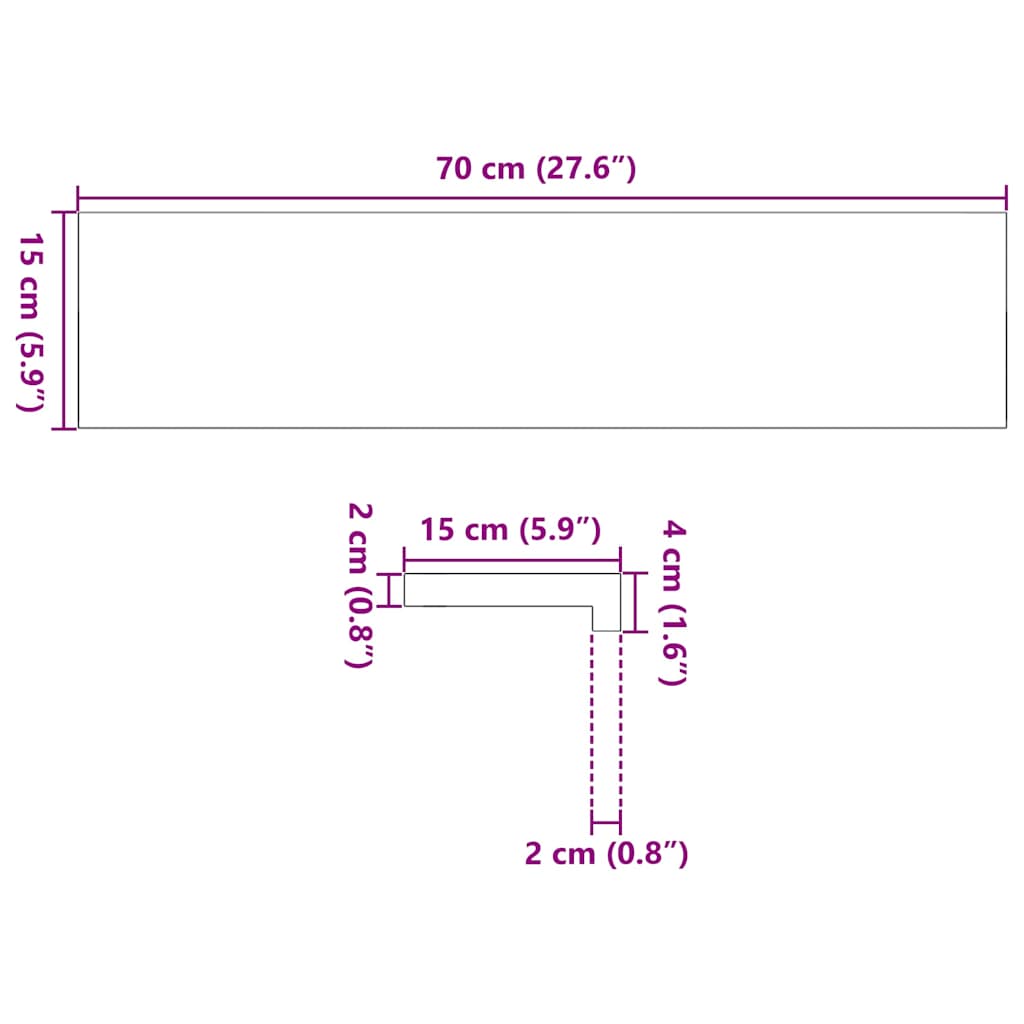vidaXL Parapety 2 szt., surowe, 70x15x2 cm, lite drewno dębowe