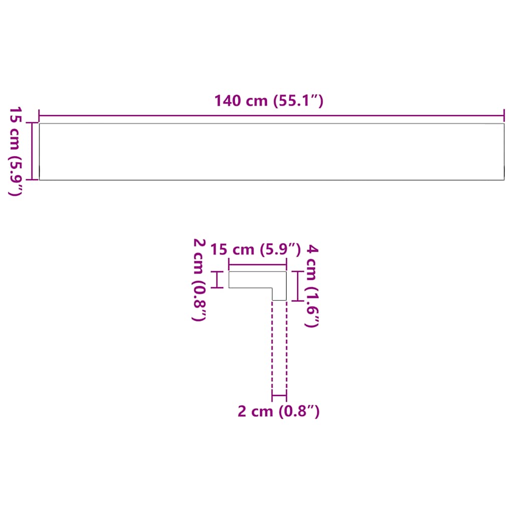 vidaXL Parapety 2 szt., surowe, 140x15x2 cm, lite drewno dębowe