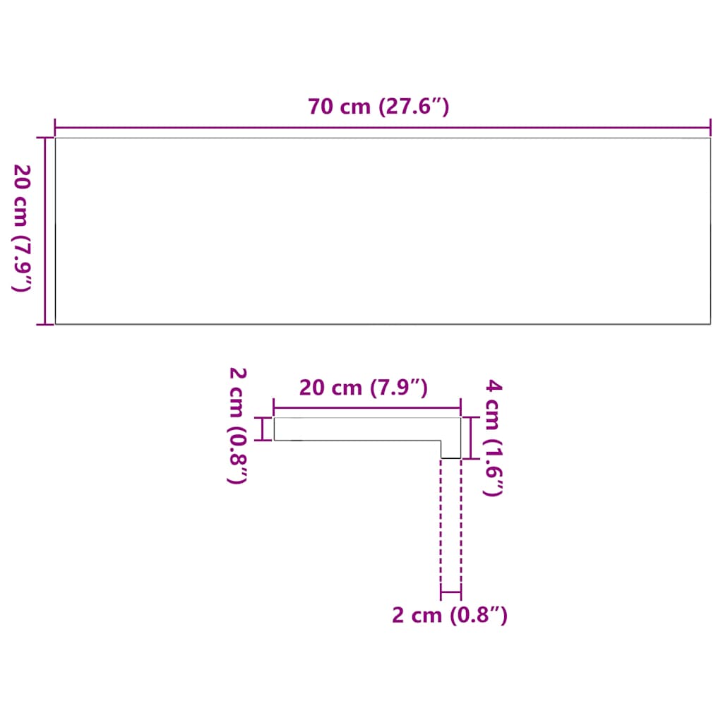 vidaXL Parapety 2 szt., surowe, 70x20x2 cm, lite drewno dębowe