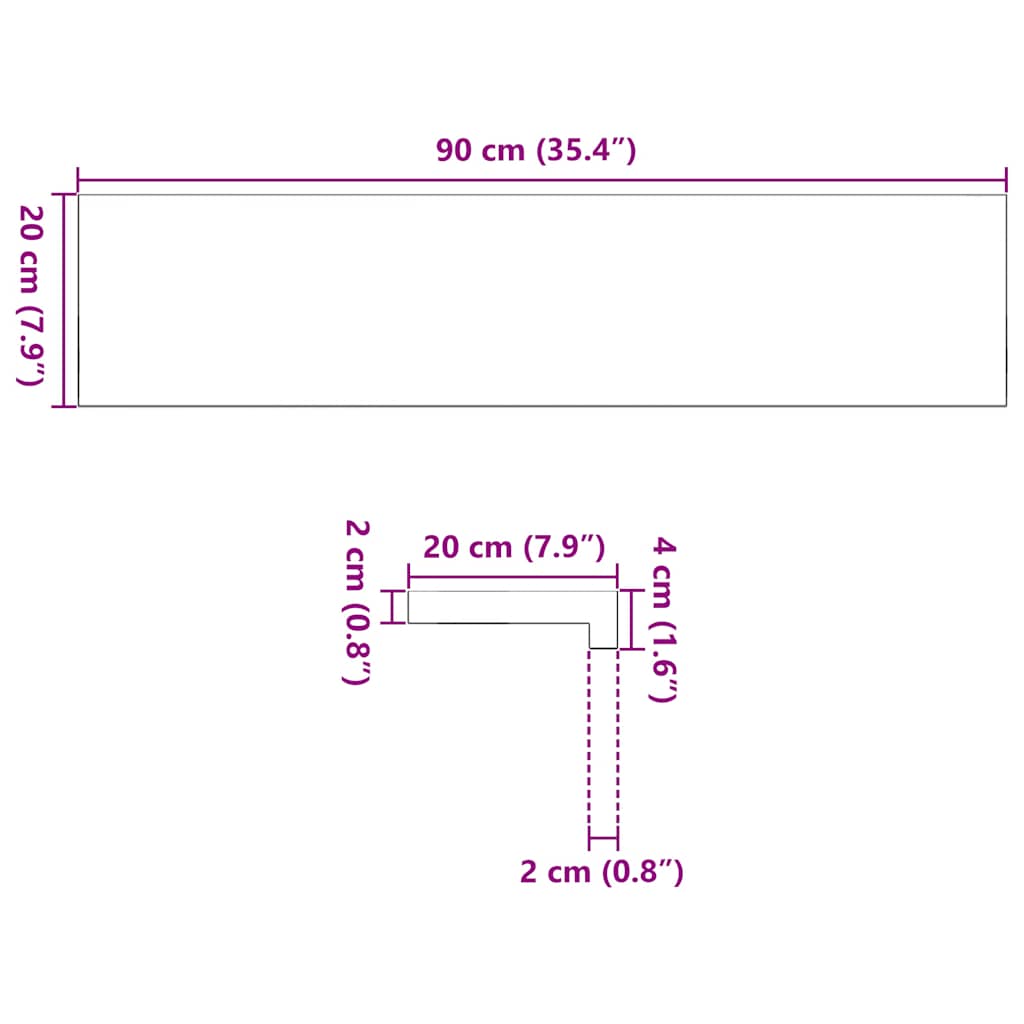 vidaXL Parapety 2 szt., surowe, 90x20x2 cm, lite drewno dębowe