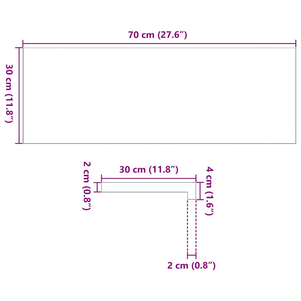 vidaXL Parapety 2 szt., surowe, 70x30x2 cm, lite drewno dębowe