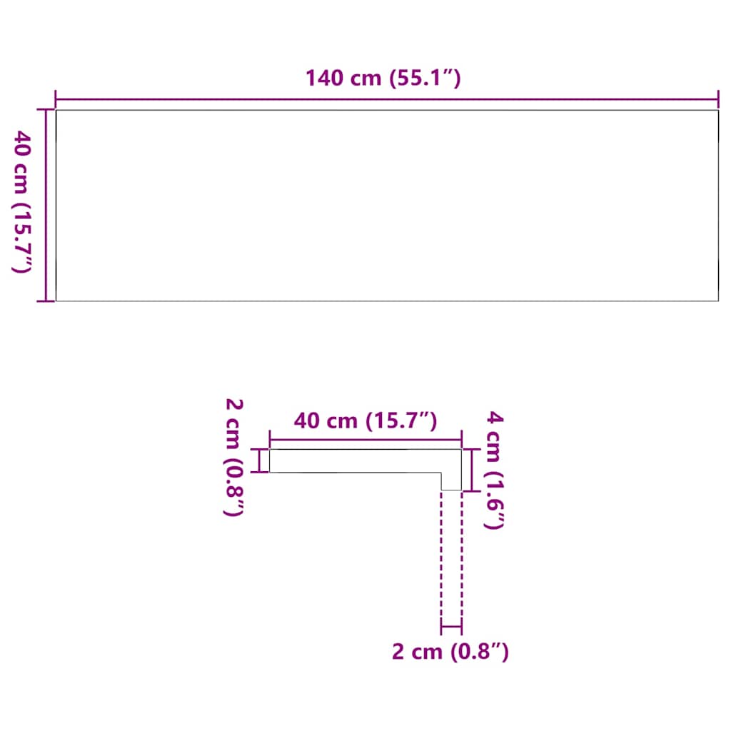 vidaXL Parapety 2 szt., surowe, 140x40x2 cm, lite drewno dębowe