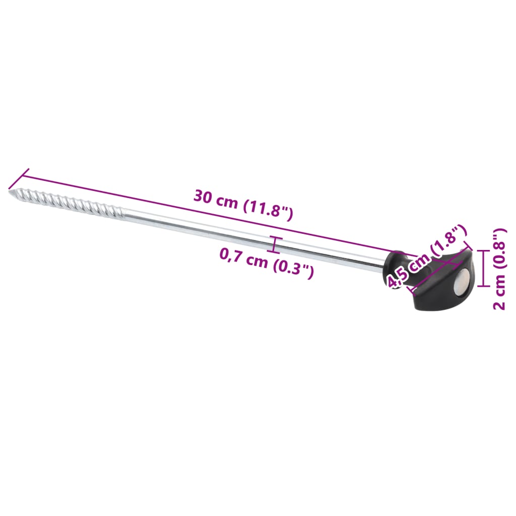 vidaXL Śledzie do namiotu, 12 szt., 30 cm, Ø7 mm, stal galwanizowana