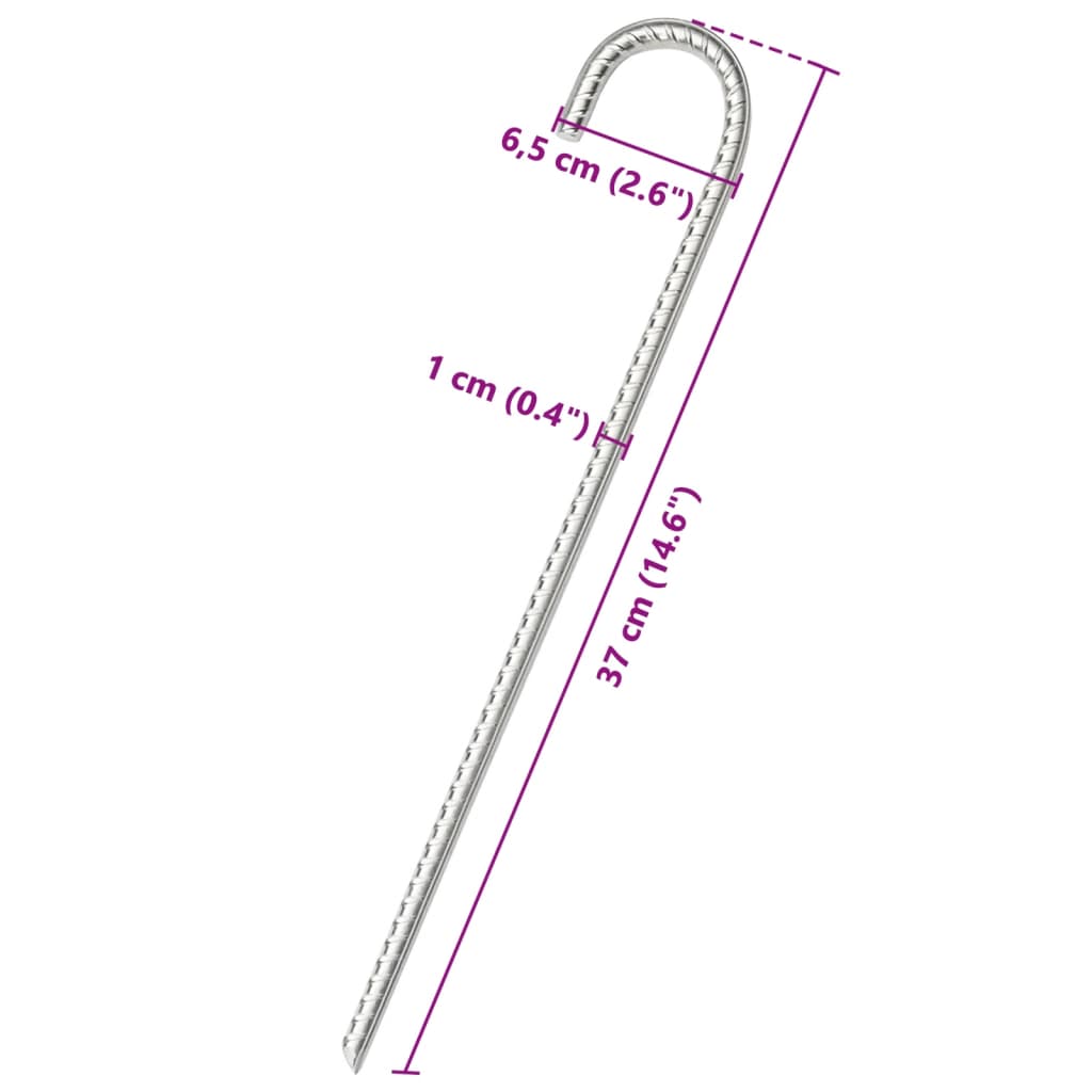 vidaXL Śledzie do namiotu, 12 szt., 37 cm, Ø10 mm, stal galwanizowana