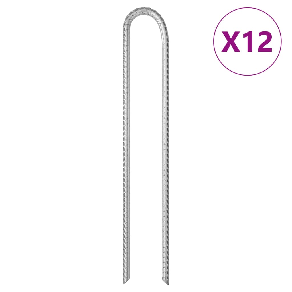vidaXL Śledzie do namiotu, 12 szt., kształt U, 37 cm, Ø10 mm, stal