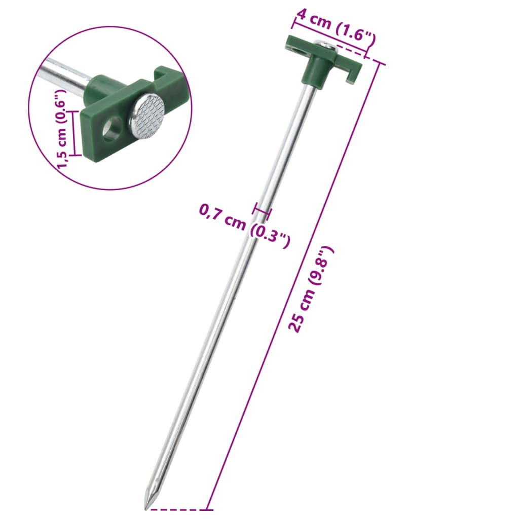 vidaXL Śledzie do namiotu, 24 szt., 25 cm, 7 mm, stal i PP