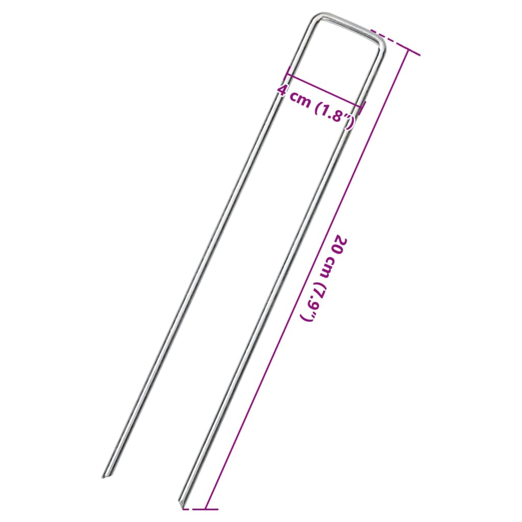 vidaXL Kołki gruntowe w kształcie litery U, 25 szt., 20x4 cm, stal