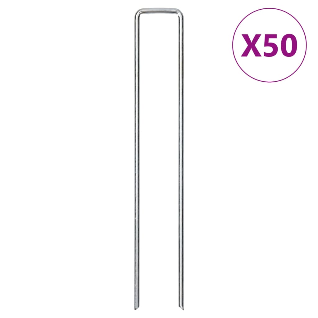 vidaXL Kołki gruntowe w kształcie litery U, 50 szt., 20x4 cm, stal