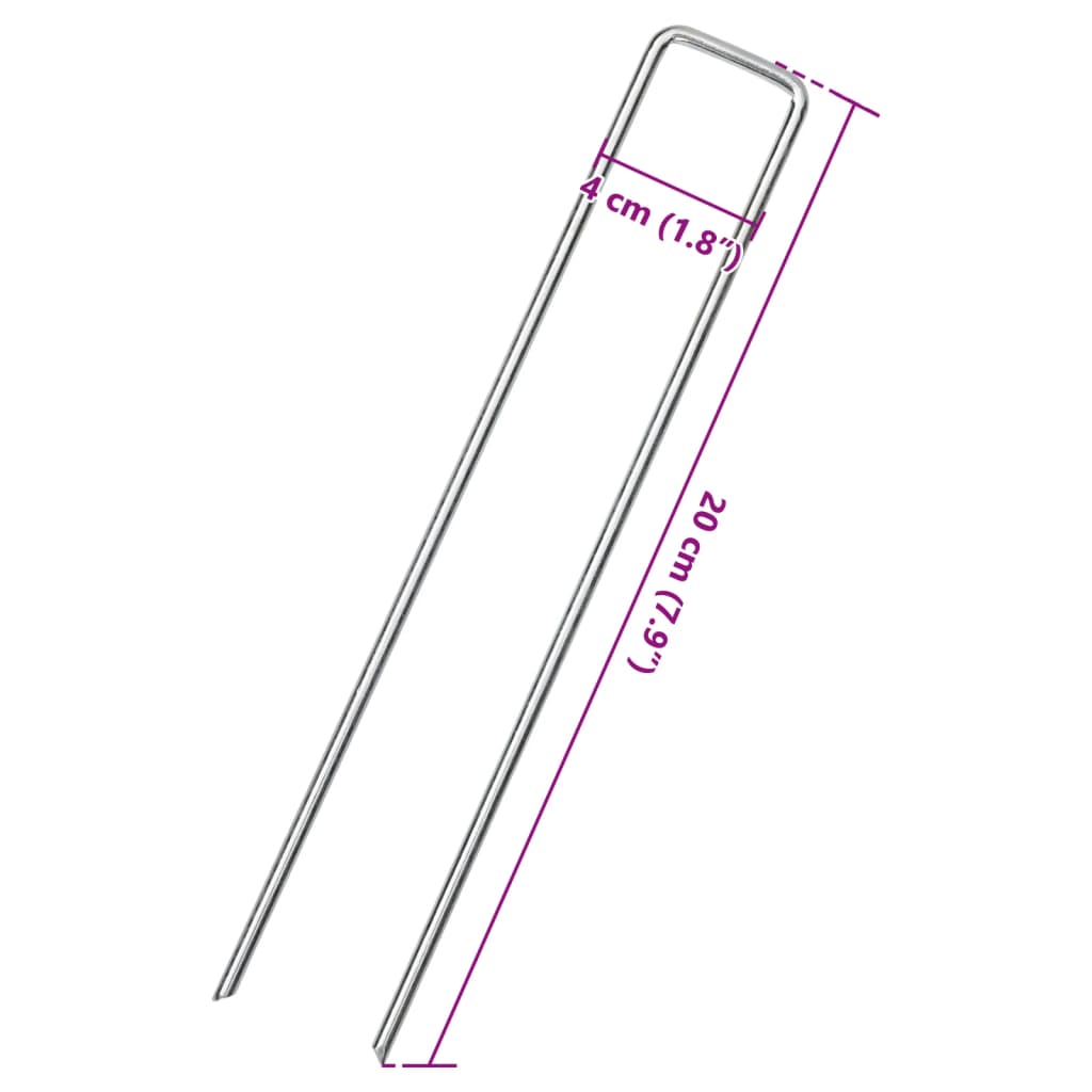 vidaXL Kołki gruntowe w kształcie litery U, 50 szt., 20x4 cm, stal