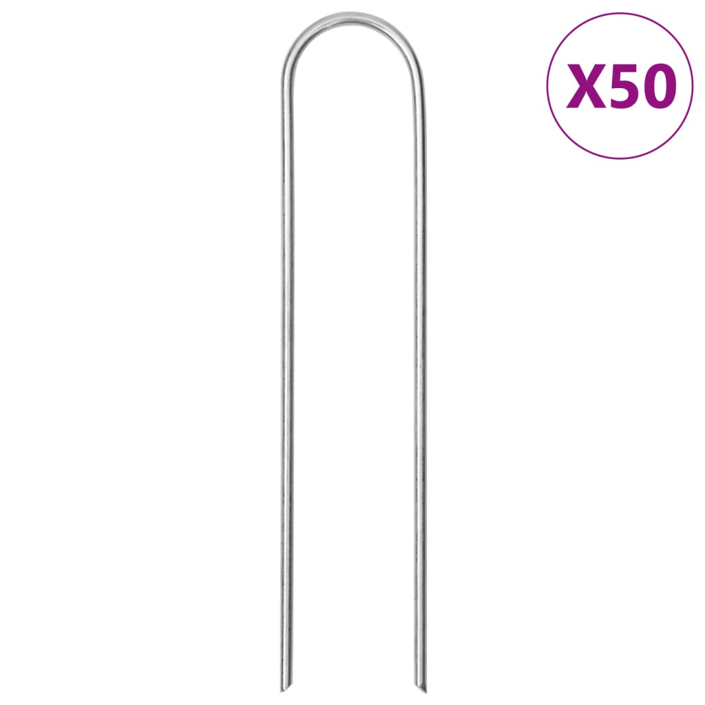 vidaXL Kołki gruntowe w kształcie litery U, 50 szt., 15x3,5 cm, stal