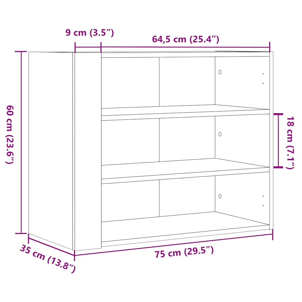 vidaXL Szafka wisząca, czarna, 75x35x60 cm, materiał drewnopochodny