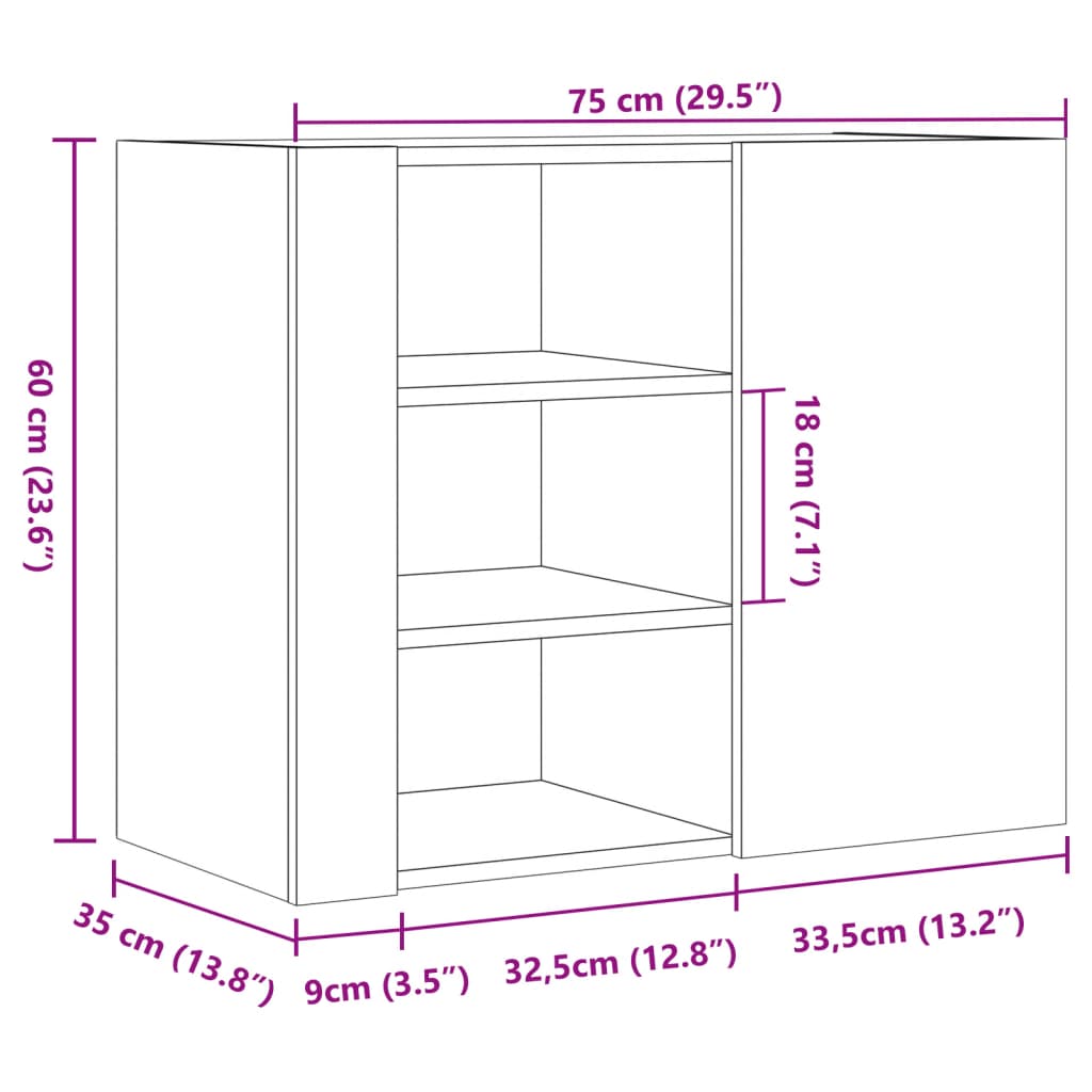 vidaXL Szafka wisząca, biała, 75x35x60 cm, materiał drewnopochodny