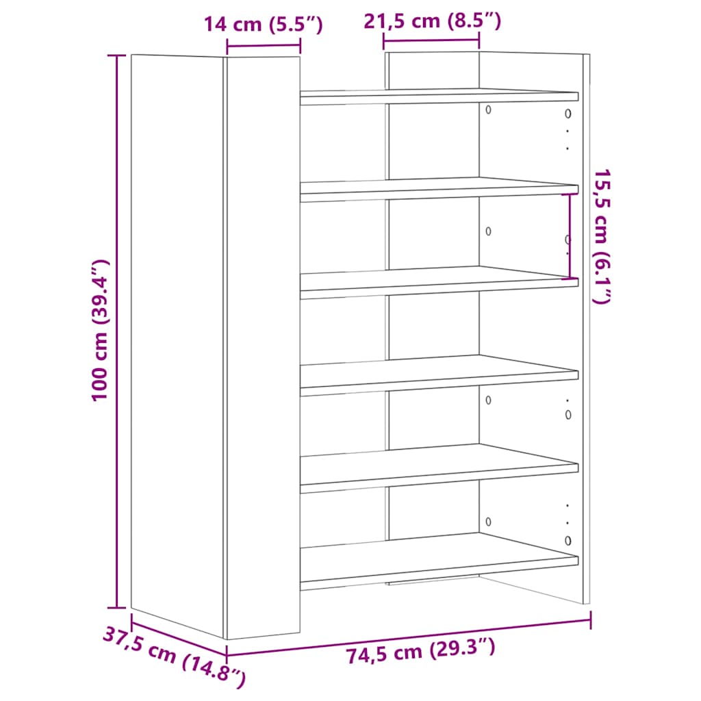 vidaXL Szafka na buty, dąb sonoma, 74,5x37,5x100 cm